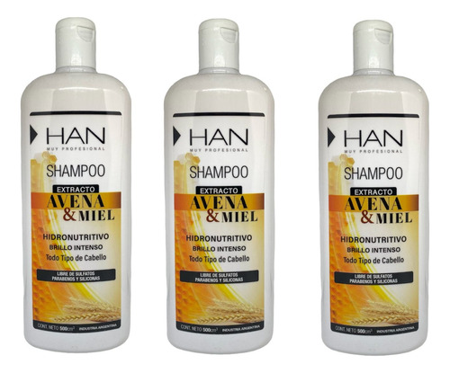 Shampoo Han Avena Y Miel 3 Unidades 500ml Apto Método Curly