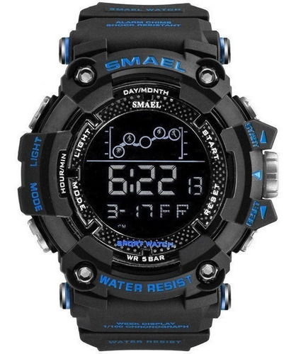 Reloj Smael Tactico Militar 1802 - Negro Y Azul - Apto Nado Color De La Malla Negro/azul