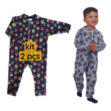 Kit 2 Macacão Com Zíper Unisoft Menino Pijama Infantil 1 2 3