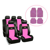 Funda Cubre Asiento Cuerina Rosa Auto + Alfombra 4p Rosa