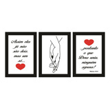 Quadros Decorativos Quarto Casal Frases Love Amor Kit Com 3