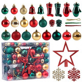 Conjunto De 132 Bolas De Navidad Rojas, Verdes Y Dorada...