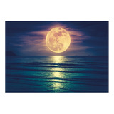 Quadro Canvas Grande Lua Cheia Mar Oceano Sala 130x90