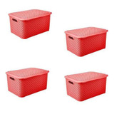 Kit 4 Caixa Organizadora Pequena Rattan Vermelho 2,5 Litros