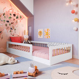 Cama Montessoriana Infantil Com Grades De Proteção 1,95 M Cor Branco