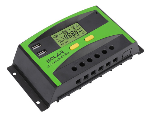 Controlador Solar Pwm De 12 V/24 V Con Doble Botón Usb