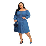 Vestido Moda Evangélico Jeans Leve Liso Plus Size Francis