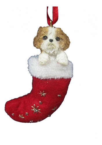 Shih Tzu - Adorno De Calcetin De Navidad De Tela Con Detalle