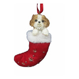 Shih Tzu - Adorno De Calcetin De Navidad De Tela Con Detalle