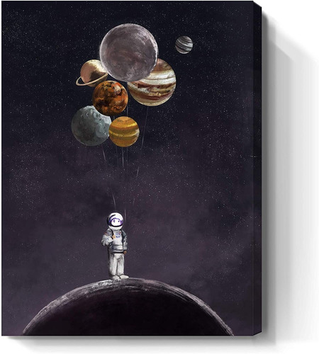 Cuadro Decorativo Astronauta Planetas Artistico 35x55cm