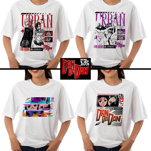 Kit 4 Camisetas Unissex Animes Dandadan 100% Poliéster