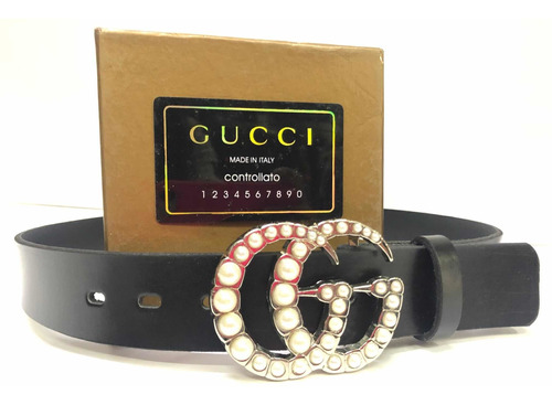 Cinturón Gucci Con Hebilla De Perlas Color Negro Niquel