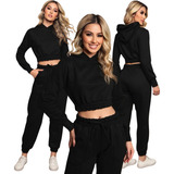 Conjunto Moletom De Frio Feminino Blusa Cropped Calça Gringa