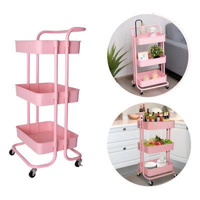Carrito Organizador Multiusos Con 3 Niveles Y Ruedas Color Rosa