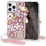 Funda Glamour Glitter Y Correa iPhone 14 Pro 6.1 Rosa