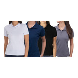 Kit 4 Camisetas Polo Feminina Piquet Básica Lisa Coloridas