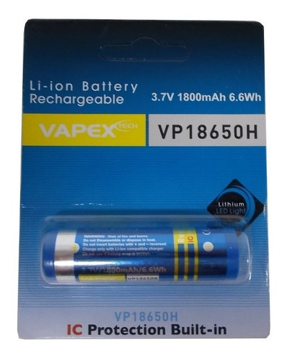 Pila Bateria Recargable Vapex 1800mah 3.7v 6.6wh Vp18650h