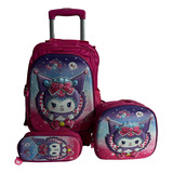 Mochila Combo 3 Piezas De Primaria Con Ruedas De Kuromi