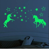 2 Unicornios Y Estrellas Brillan En La Obscuridad Pegatinas