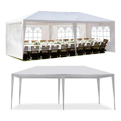 Qingtanguo® Toldo Carpa 6x3m Con Paredes Laterales Y Ventanas Ideal Para Fiestas, Bodas, Eventos Al Aire Libre Y Reuniones Color Blanco