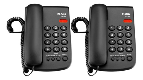 Kit 2 Telefone Fio Elgin Mesa Teclas Numeros Grande