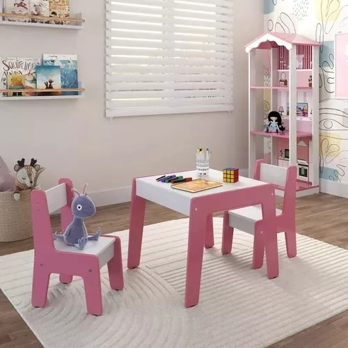 Conjunto Kit Mesa Mesinha E 2 Cadeira Infantil Madeira Mdf