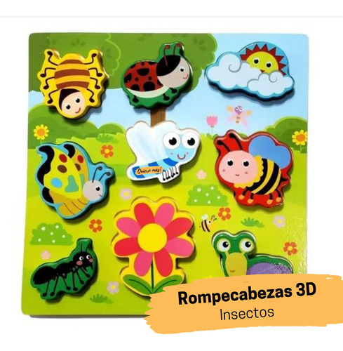 Rompecabezas 3d De Madera Animales Insectos Encastrable 