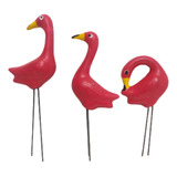 Decoração De Jardim Enfeite Trio Pequeno Flamingo Cerâmica