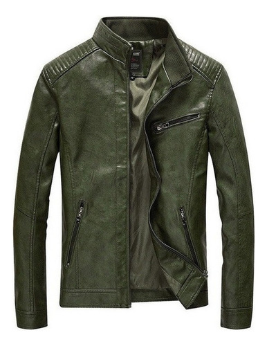 Chaquetas De Cuero Sintético De Hombre Cuello Alto Con Bolsillo .