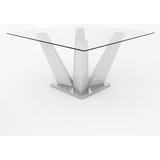 Mesa De Comedor Base De Acero Inoxidable Vidrio 10mm Tapa Transparente