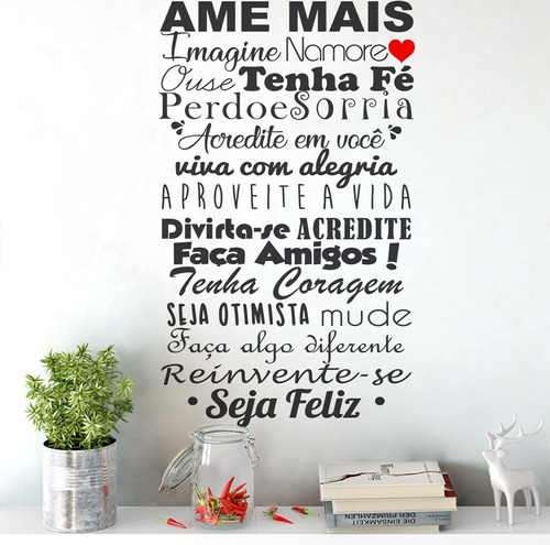 Adesivo Decorativo De Parede Frase Ame Mais Coração Amigos