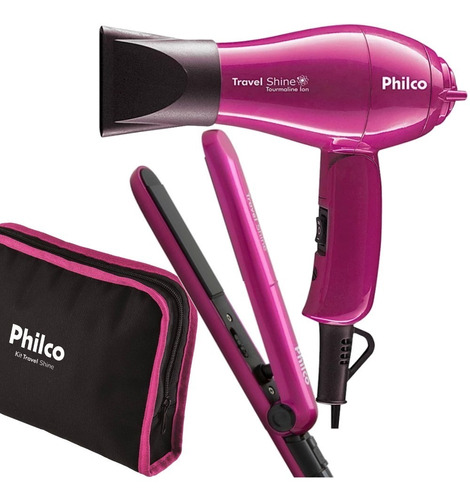 Secador De Cabelo Philco Dobrável Prancha 230c Bivolt Bolsa 