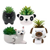 Kit Com 4 Vasinhos Para Suculenta Gato Cachorro Panda
