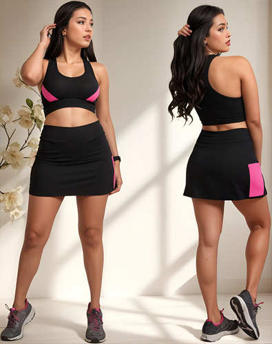 Conjunto Saia Shorts + Top Fitness Academia Suplex Fitness