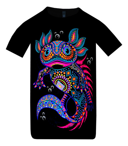 Playera Ajolote Azteca Fluorescente Neón Con Luz Negra | Meses sin interés