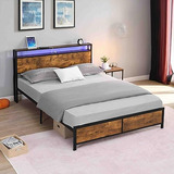 Cama Queen Con Luces Led, Puerto Usb Y Almacenamiento