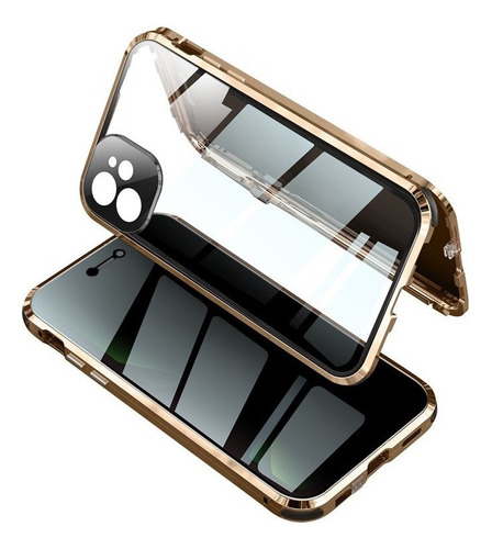 A Funda Para iPhone Marco Metal Magnético Doble Cristal 12