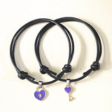 Pulsera Cuero Amistad Pareja Candado Llave Violeta