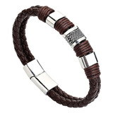 Pulsera Brazalete Doble Cuero Trenzado Y Acero Inoxidable