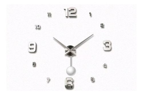 Reloj 3d Tamaño 100 X 100 Cm  Con Péndulo Color Plateado 