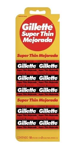 10 Gillette Super Thin Hojas Unidad X 5hojas
