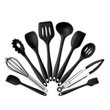 Jogo 10 Colheres De Silicone Cabo Inox Utensílios Cozinha Cor Preto