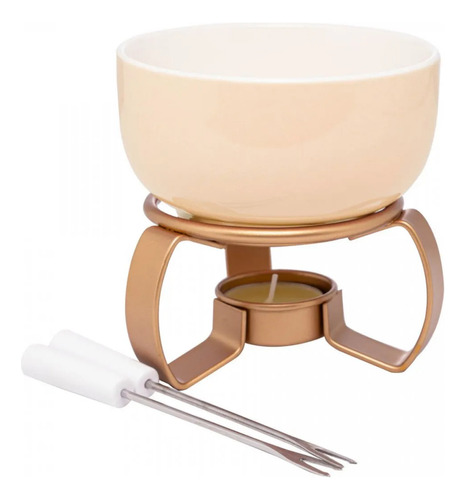 Panela Aparelho Fondue Kit 4 Pçs Porcelana Completo C/ Vela