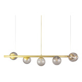 Lustre Pendente Figo Ouro - 5 Globos Esfera De Vidro Fumê