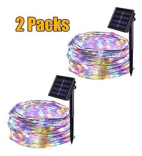 2pz Solar Led Tira De Luces De Cadena De 20m 200led Luz De N