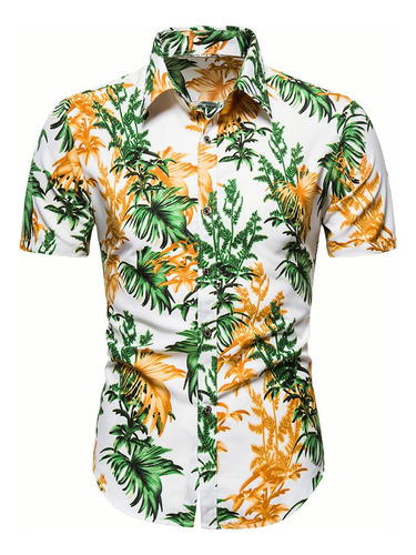 Camisa Manga Corta Hawaiana Con Estampado  Para Hombre