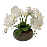 Arranjo Flores Realistas 4 Orquídeas Artificial Vaso Bege