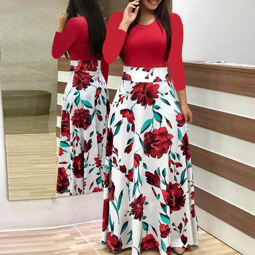 6e Vestido Para Mujer Verano Manga Larga Estampado Floral O-