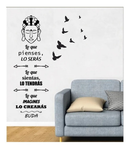 Vinilos Decorativos Pared Buda Zen Aves Mas Frase Grande