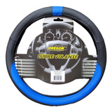 Cubre Volante Funda 38cm Auto Negro Con Azul Cuerina